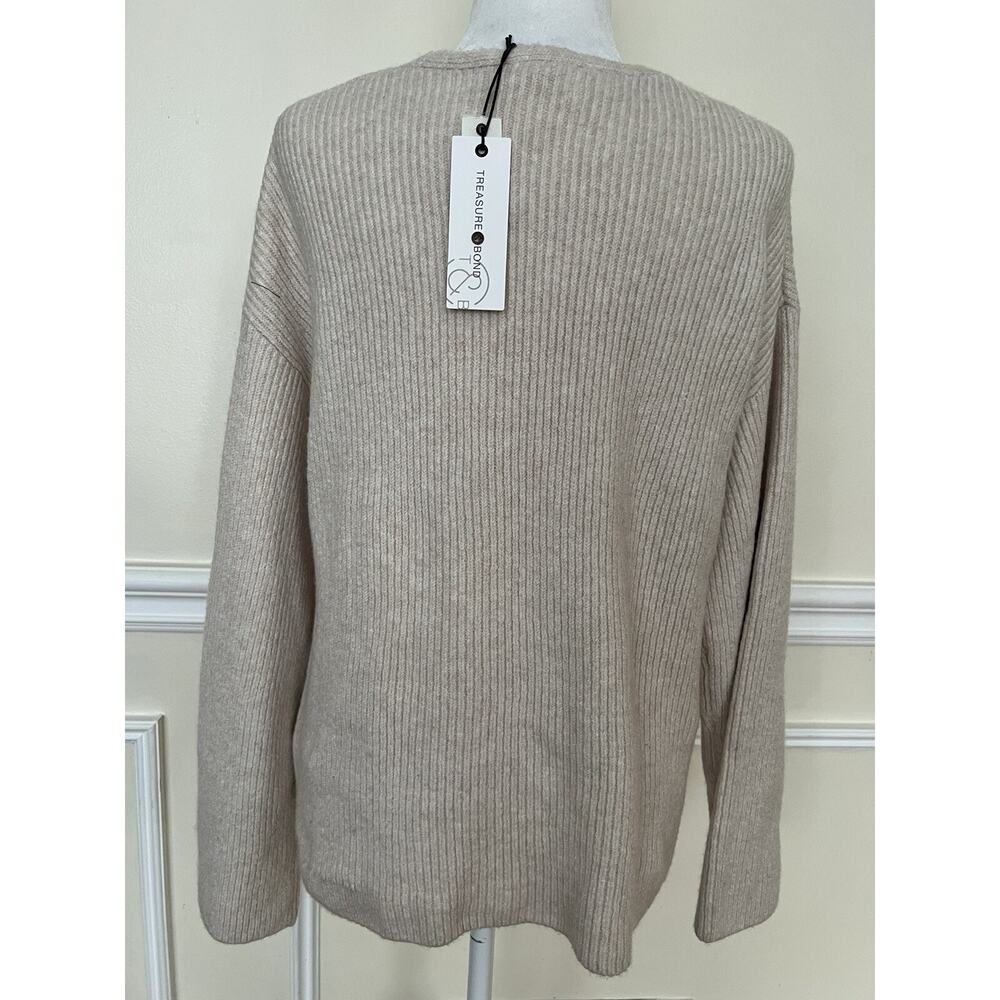 Treasure & Bond Oatmeal Hero Ribbed Sweater Size M Womens V-Neck NWT A003569 - Picture 5 of 6